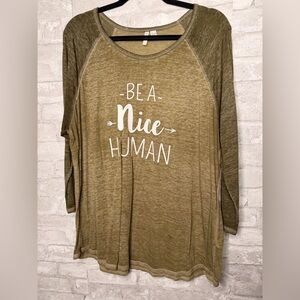 18/20W Cato “Be A Nice Human” Green Top